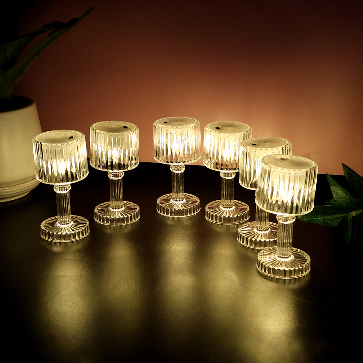 Set Of 6 Led Crystal-effect Table Lamps